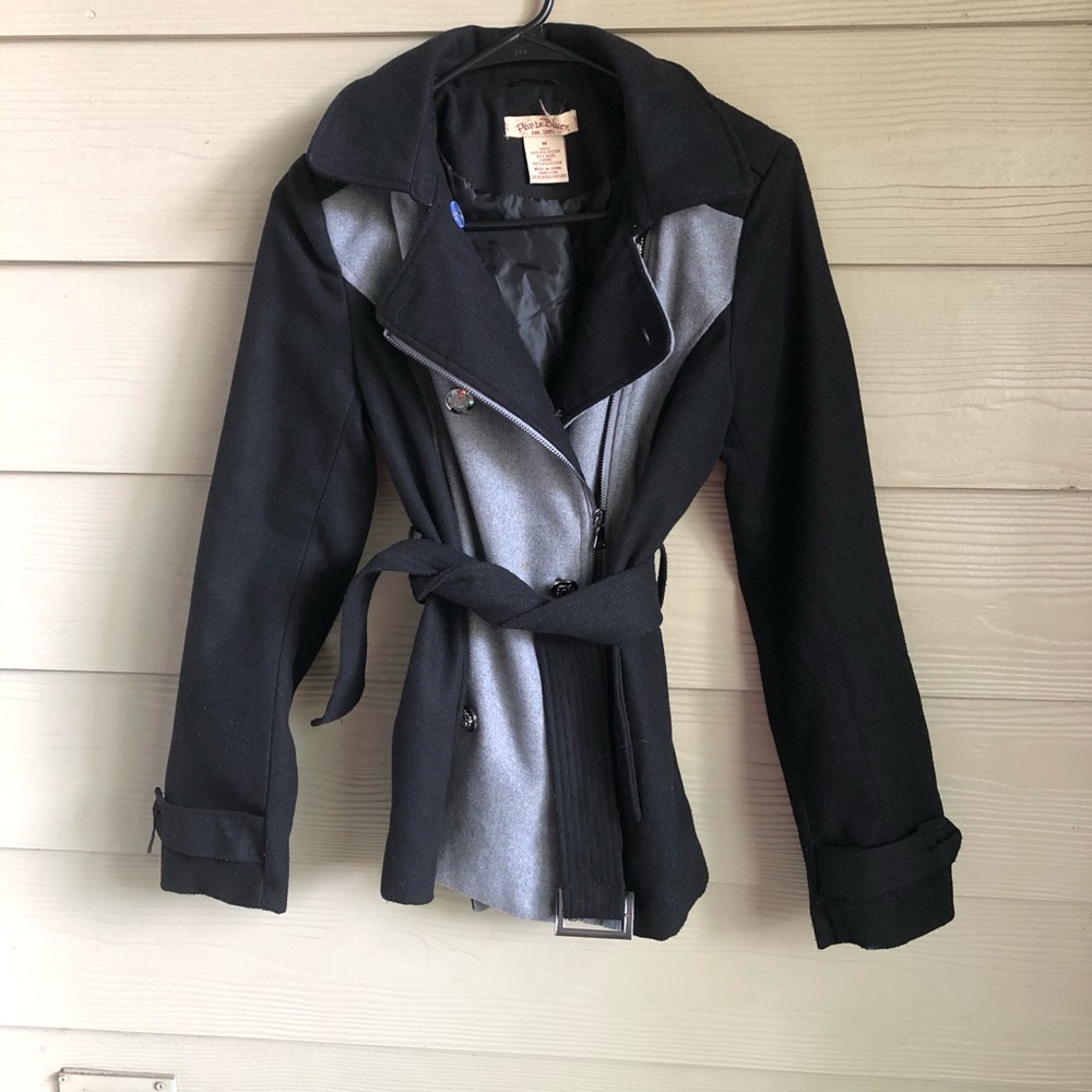 Paris Blue Wool Black & Grey Trench Coat
